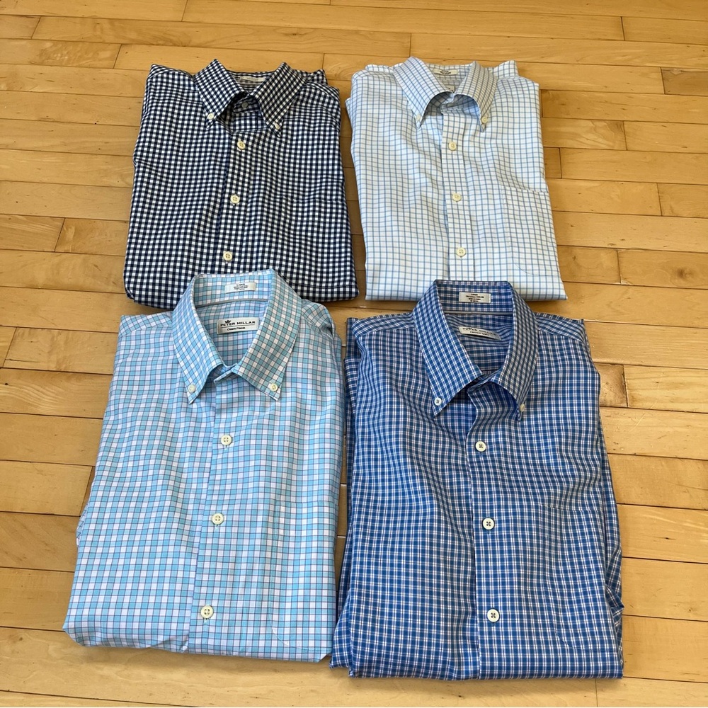 Peter Millar Long Sleeve Shirts Multicolor Plaid Cotton Men Size Large Lot of 4